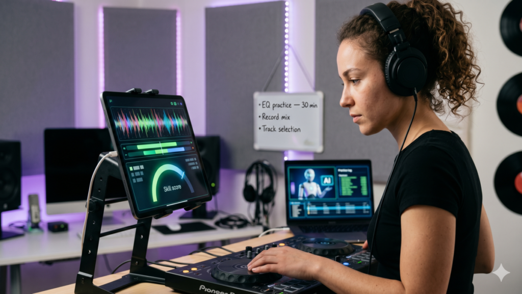 Explore how AI can act as a personal tutor, providing feedback, practice routines, and customized learning paths to elevate your DJ skills.